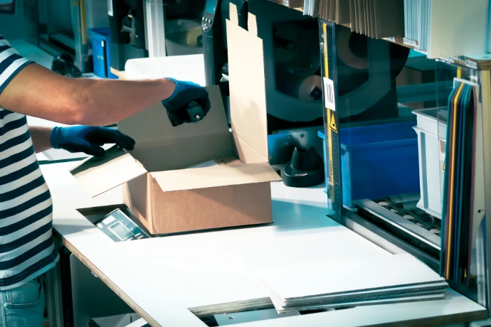 Image of an industrial packaging station with order picking