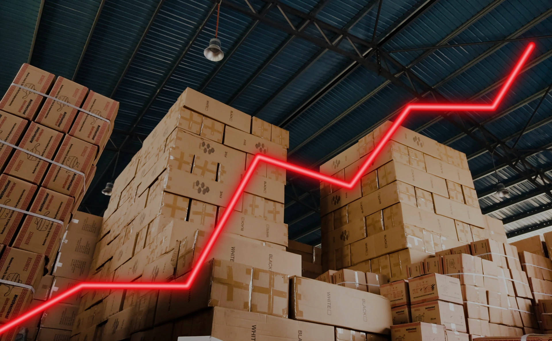 Image of packages piling up with a rising cost graph